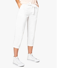 GEMO Pantalon carotte en toile de coton avec taille élastiquée Blanc