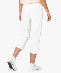 pantalon carotte en toile de coton avec taille elastiquee blanc pantacourts7592201_3