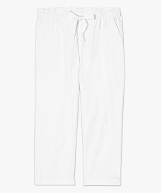 pantalon carotte en toile de coton avec taille elastiquee blanc pantacourts7592201_4