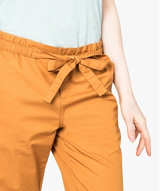 pantalon carotte en toile de coton avec taille elastiquee brun7592301_2