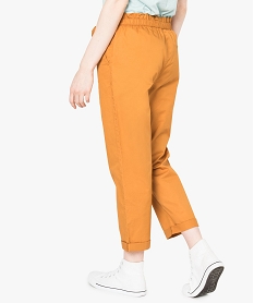 pantalon carotte en toile de coton avec taille elastiquee brun7592301_3