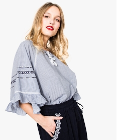 GEMO Blouse rayée avec broderies et manches chauve-souris Imprimé