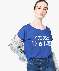 tee-shirt femme loose imprime bleu7593801_1