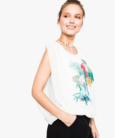 GEMO Tee-shirt bi-matières avec motif perroquet sur lavant Blanc