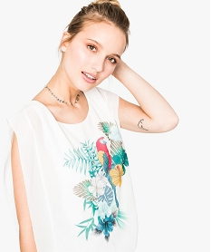 tee-shirt bi-matieres avec motif perroquet sur lavant blanc7595301_2