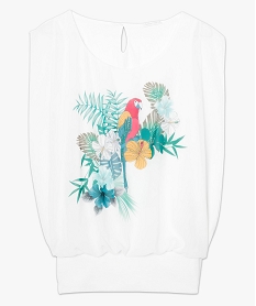 tee-shirt bi-matieres avec motif perroquet sur lavant blanc7595301_4
