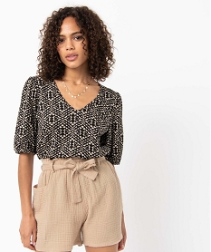 GEMO Tee-shirt femme à manches courtes à motifs graphiques Noir