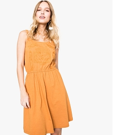 GEMO Robe dété brodée à bretelles Jaune