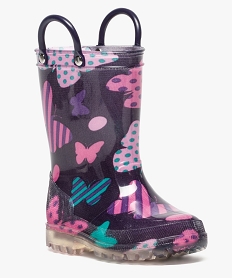 bottes de pluie a motif papillon avec anses et semelle lumineuse violet bottes de pluies7598701_2