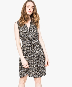 GEMO Robe fluide imprimée avec décolleté V marron chine