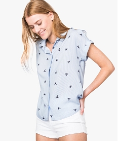 GEMO Chemise ajourée avec fines rayures et motifs palmiers Imprimé