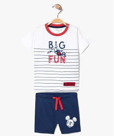 GEMO Ensemble tee-shirt rayé et short uni - Disney Blanc