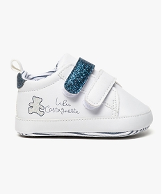 chaussures de naissance forme baskets avec paillettes - lulu castagnette blanc chaussures de naissance7616601_1