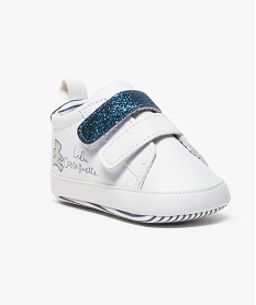chaussures de naissance forme baskets avec paillettes - lulu castagnette blanc7616601_2