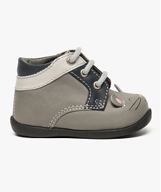 GEMO Chaussures premiers pas en cuir avec motif souris Gris