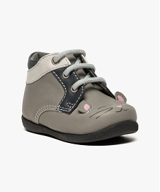 chaussures premiers pas en cuir avec motif souris gris7618201_2