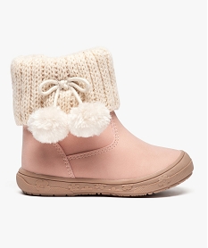 GEMO Bottines bébé fille zippées avec col tricoté et pompons Rose