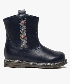 bottine a details pailletes avec bande tressee bleu bottes et chaussures montantes7622201_1