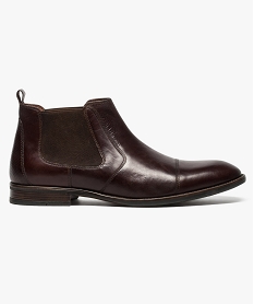 GEMO Chelsea boots dessus cuir à empiècement perforé Brun