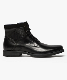 GEMO Bottines homme à lacets et zip avec effet de matières Noir