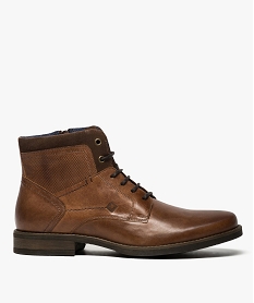 GEMO Bottines homme à lacets et zip avec effet de matières marron standard
