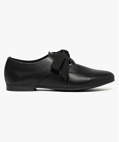 GEMO Derbies femme dessus cuir à lacet ruban Noir