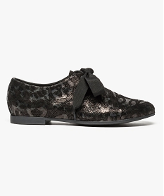 GEMO Derbies femme dessus cuir à lacet ruban Noir