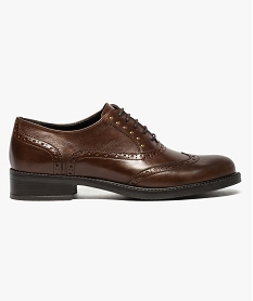 GEMO Derbies femme dessus cuir avec ajours et guipures marron standard