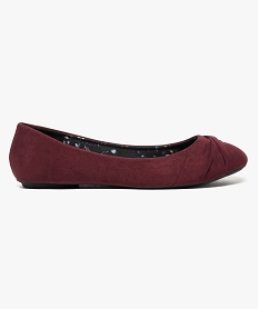 GEMO Ballerines femme unies en suédine avec bout rond effet drapé Rouge