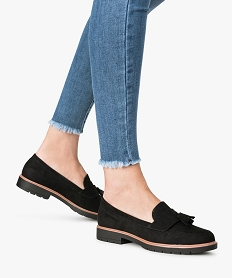 GEMO Mocassins femme à pompons et semelle crantée noir standard