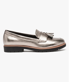 GEMO Mocassins femme à pompons et semelle crantée argente