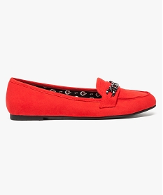 GEMO Mocassins en velours ras avec chaîne bijou Rouge