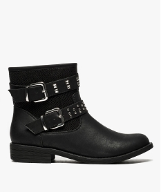 GEMO Boots femme à talon plat finitions clous style motarde Noir