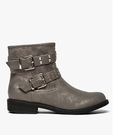 GEMO Boots femme à talon plat finitions clous style motarde Gris