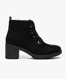 GEMO Boots aspect cuir velours avec strass et larges lacets Noir