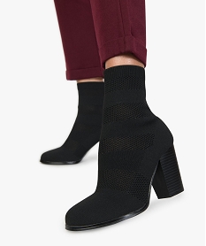 GEMO Bottines femme en textile avec tige chaussette Noir