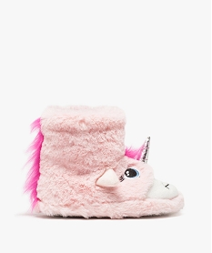 GEMO Chaussons fille montants peluche tête de licorne Rose