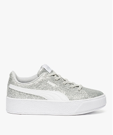 GEMO Baskets fille à plateforme et paillette - PUMA vikky Platform Giltz Gris