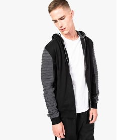 GEMO Sweat à capuche bicolore à manches texturées noir standard