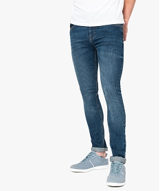 GEMO Jean homme skinny délavé avec plis sur les hanches Gris