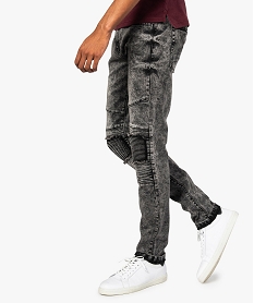 GEMO Jean slim pour homme style destroy avec empiècements aux genoux Gris