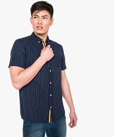 GEMO Chemise manches courtes marine à fines rayures Bleu