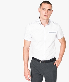 GEMO Chemise à manches courtes à liserés gris contrastants Blanc