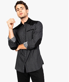 chemise a empiecements contrastants et coudieres noir7752901_1