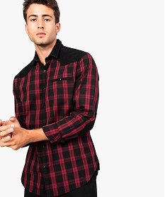 chemise a carreaux avec empiecements contrastants rouge7753001_1