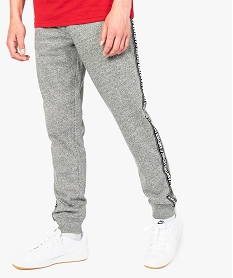 GEMO Pantalon jogg chiné à bandes latérales Gris