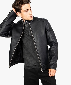 GEMO Blouson homme motard zippé matelassé aux épaules Noir