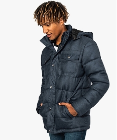 GEMO Parka homme aspect chevrons à capuche amovible Bleu