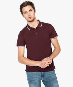 polo homme a manches courtes avec rayures contrastantes rouge polos7759601_1