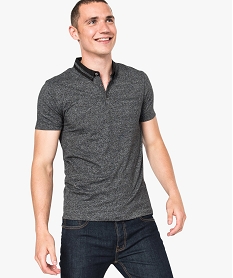 GEMO Tee-shirt à manches courtes col polo à liserés fantaisie Gris